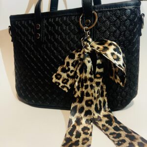 Monogram Satin Scarf Bow Charm Tote Bag - Black